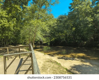 Foot bridge over creek in Montgomery County, Texas.