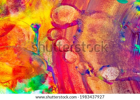 Foot mark, footprint on abstract color paint background. Vibrant and colorful
