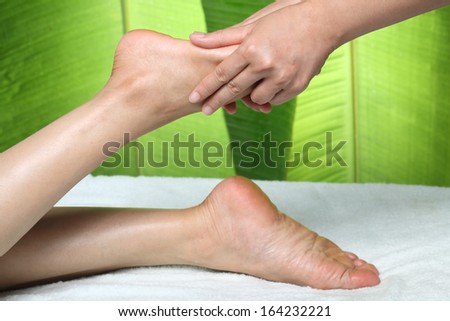 foot massage with green leaf background