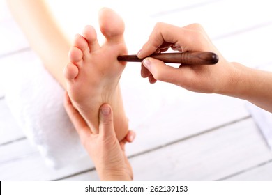 Foot Massage, Foot Reflexology.Natural Medicine, Reflexology, Acupressure Foot Massage Oppresses Energy Flow Points