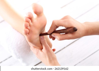 Foot Massage, Foot Reflexology.Natural Medicine, Reflexology, Acupressure Foot Massage Oppresses Energy Flow Points