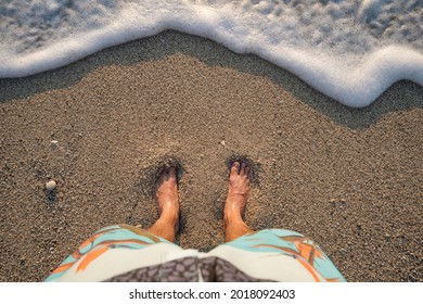 Foot on Milos beach top view POV. Lefkada Ionian island, Greece - Powered by Shutterstock