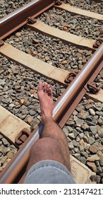 Foot On Train Tracks Stock Photo 2131474217 | Shutterstock