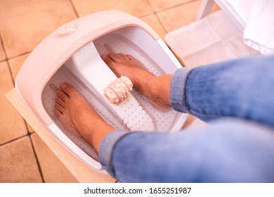 Foot Spa Pedicure, Feet Soaked In Foot Bath Tub, Healthy Feet Concept