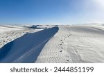 Foot steps along a cliffside in White Sands National Park. Solo traveler path in the desert of New Mexico. 