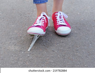 Foot Stuck Into Chewing Gum On Street