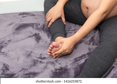 Foot Swelling During Pregnancy Woman  Feeling Pain Foot Swollen Feet,Healthcare Pregnant Woman Concept