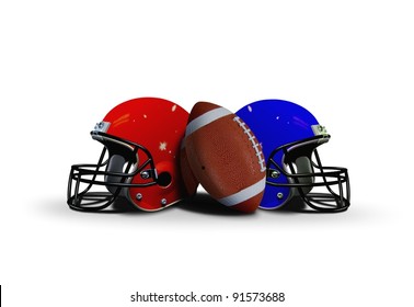 Football Ball With Two Helmets