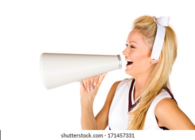 Football: Cheerleader Yelling Through Megaphone