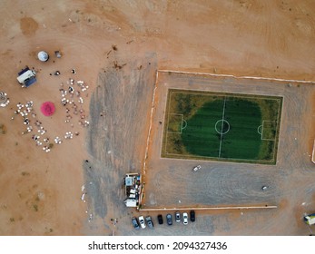 Football Court Top View In The Desert