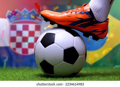 Football Cup competition between the national Croatia and national Brazil. - Shutterstock ID 2234614983