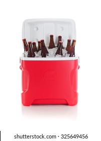 Football: Drink Cooler Full Of Beer Bottles Ready For Party