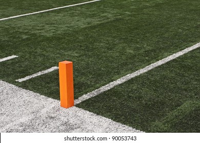 Football Field Close Up Of Touchdown Pylon