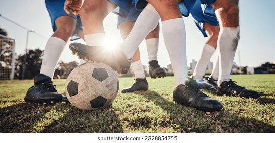 Football, fitness and men with exercise, action and grass field with health, workout goal and motion. Male players, guys and athlete with a challenge, soccer and sports with competition and wellness - Powered by Shutterstock