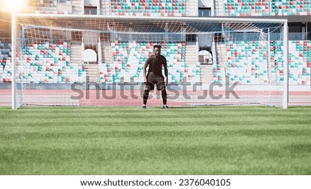 Football goalkeeper catches the ball in the stadium