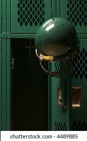 Football Helmets In Locker Room