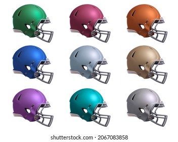 Football helmets side view in various colors isolated on white - Powered by Shutterstock