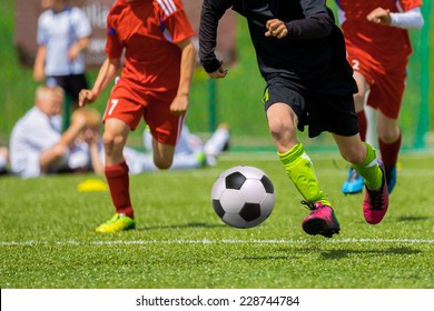 Football Match For Children. Training And Football Soccer Tournament