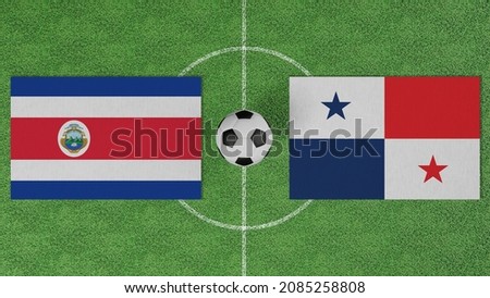 Football Match, Costa Rica vs Panama, Flags of countries with a soccer ball on the football field