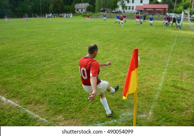 Football Match On Village. Sunday League Competition