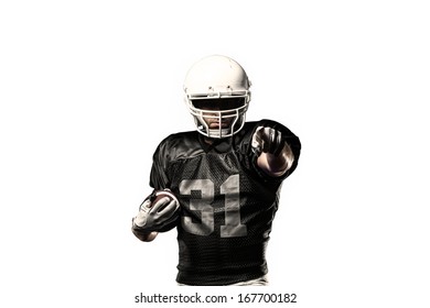 Football Player with a black uniform, on a white background