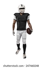 Football Player With A Black Uniform On A White Background.