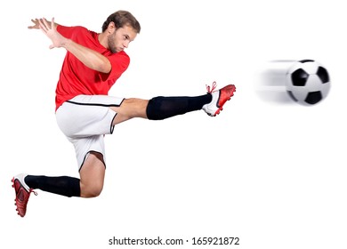 Football Player Kicking Ball Isolated White Stock Photo 162716903 ...