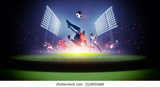 Football player kicks the ball, 3d rendering - Shutterstock ID 2124035684