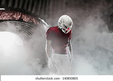 Football Player, Leaving A Smoky Tunnel, Ready To Get On The Field