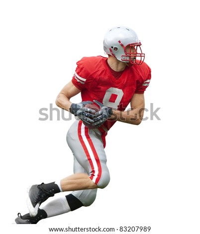 football Player running with the ball isolated on a white background