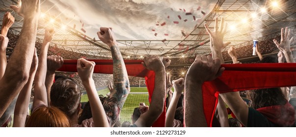 Football Scene With Cheering Audience At The Stadium