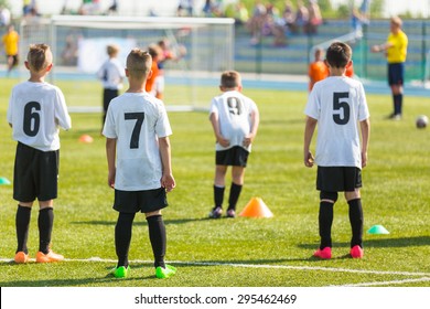 Football Soccer Match For Children. Kids Waiting On A Bench. Boys Support Team. Penalty Extra Time. 