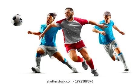 Fußballspieler in Aktion einzeln auf weißem Hintergrund