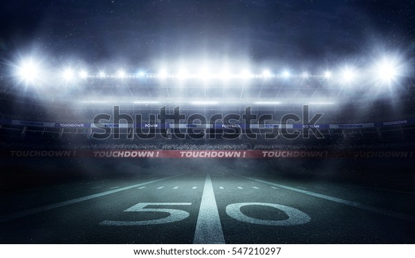 football stadium 3D\
in lights at night\
render