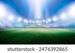 Football stadium with green grass with bokeh effect and spotlights