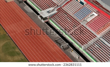 Football Stadium. top view of football field with stands and empty seats. tribune
