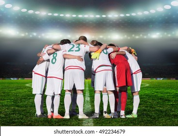  Football Team Players Hug The Neck And For Pray Before Playing Football This Image Present About Teamwork Concept