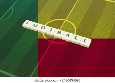 Football text on field with Benin flag, soccer cup idea, tournament or competition, victory and win concept, soccer ball and national flag, Benin football team - Powered by Shutterstock