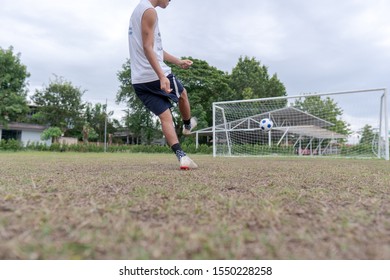 Footballers Rehearsing A Penalty Shootout.