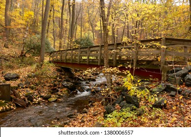A footbridge along the Dunnfield Creek Trail in Delaware Water Gap National Recreation Area in Columbia, New Jersey