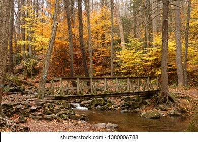 A footbridge on the Dunnfield Creek Trail in Delaware Water Gap National Recreation Area in Columbia, New Jersey
