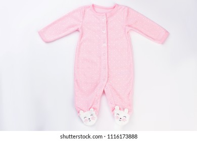 Footed Pink Baby Pajam. Sleepwear For Kids Isolated On White.