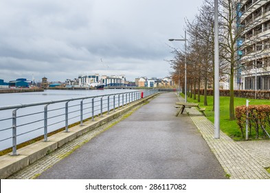 Footpath Along Leith Harbour On A Cloudy Day