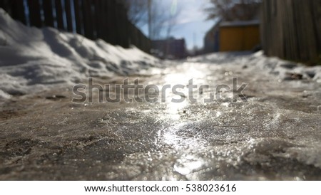footpath in the city of ice and snow is slippery winter frozen