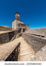 Footpath at the Clock Tower in the Ottoman Castle Fortress of Gjirokaster or Gjirokastra. Albania, Kulla e Sahatit