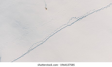 A Footpath In The Snow From A Bird's Eye View