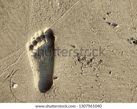 footprint on sand for vacation relaxing time
