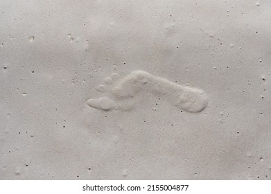 A Footprint On White Untouched Sand. Footprint On White Sand Beach.