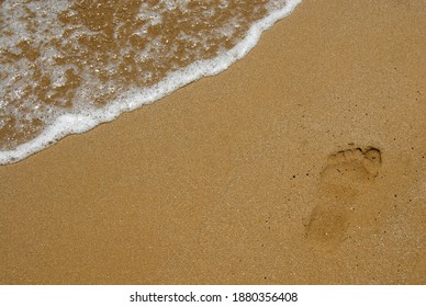 Footprint in the sand on the seashore.