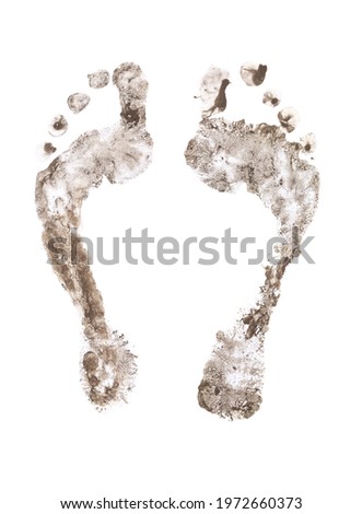 Footprints bare feet isolated on a white background.